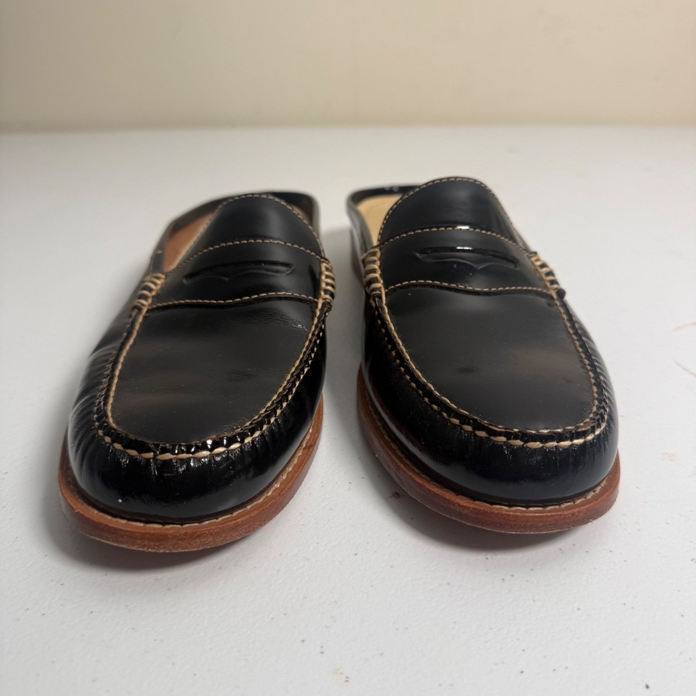 GH Bass Weejuns Penny Loafer Mules Womens 10 Black Patent Leather Preppy Slip On - Picture 6 of 8